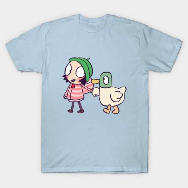 sarah and duck holding hands / children cartoon T-Shirt by mudwizard